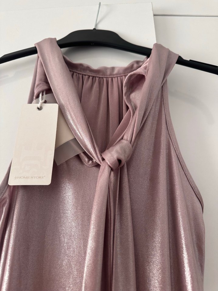 Pembe Parlak V Yakalı Drapeli Uzun Abiye Elbise - Görsel 4