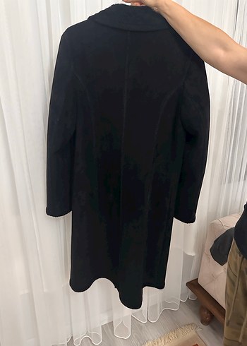 Siyah Süet Midi Kadın Kaban - Görsel 4