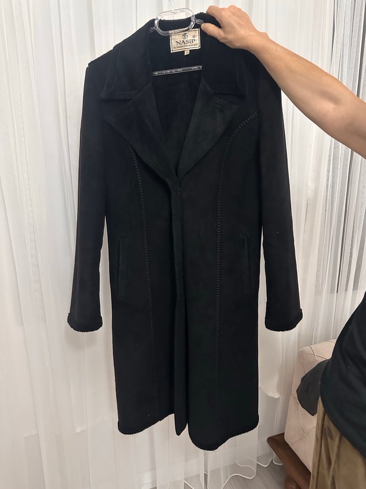 Siyah Süet Midi Kadın Kaban - Görsel 3