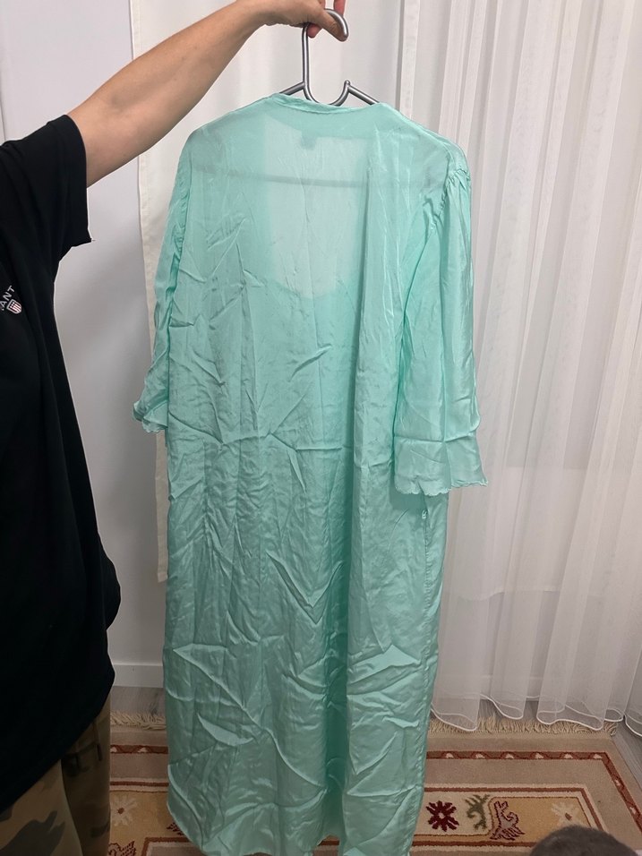 Turkuaz Vintage Bohem Uzun Kadın Gecelik - Görsel 4