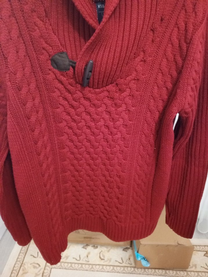 Bordo Örgü Boğazlı Erkek Kazak - Görsel 3