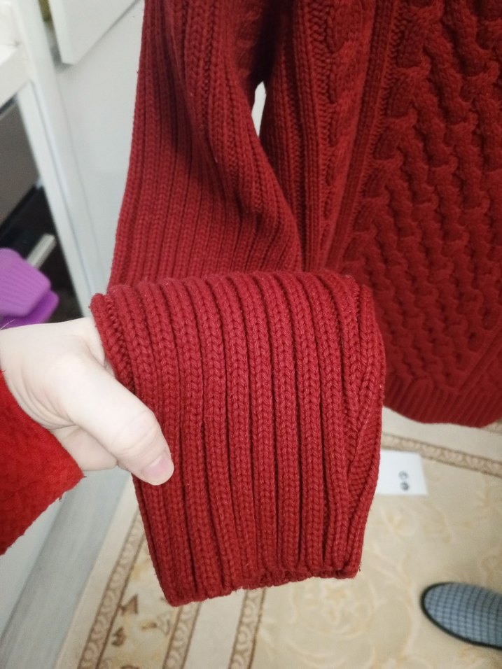 Bordo Örgü Boğazlı Erkek Kazak - Görsel 4