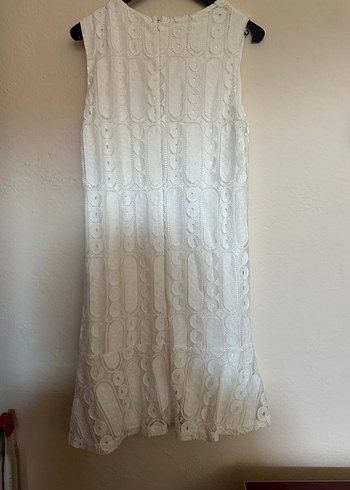 Dantel İşlemeli Beyaz Midi Bohem Elbise - Görsel 5