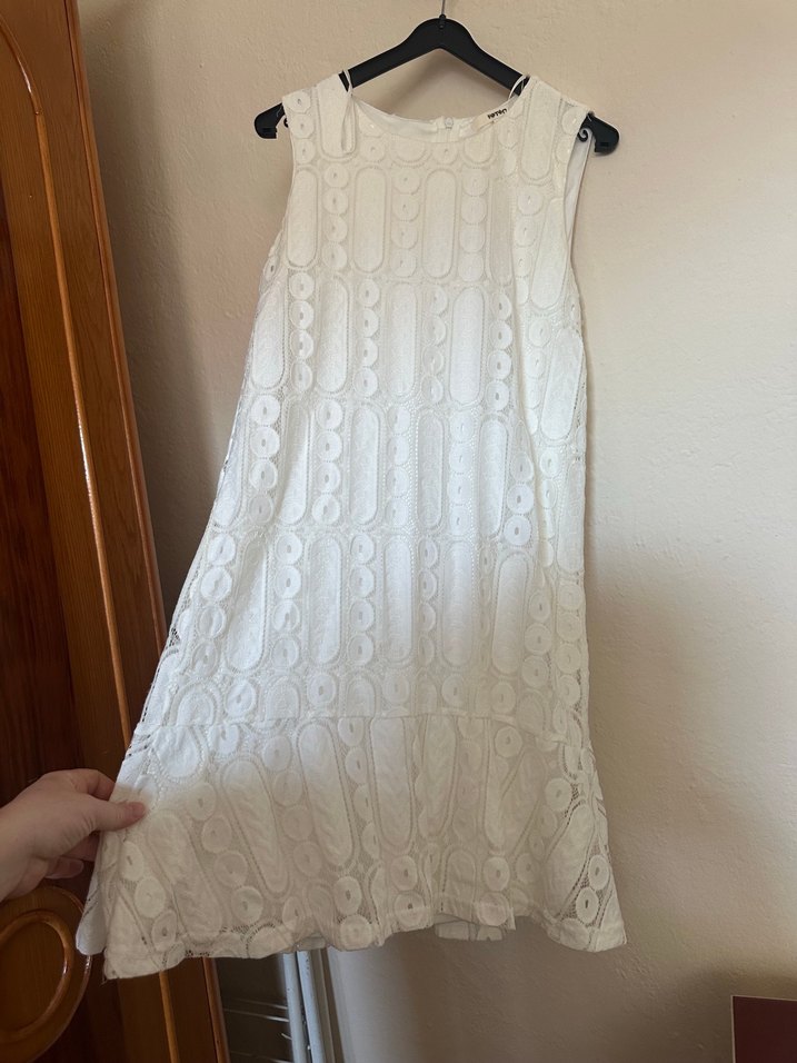 Dantel İşlemeli Beyaz Midi Bohem Elbise - Görsel 2