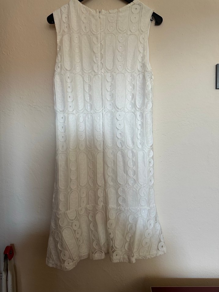 Dantel İşlemeli Beyaz Midi Bohem Elbise - Görsel 5