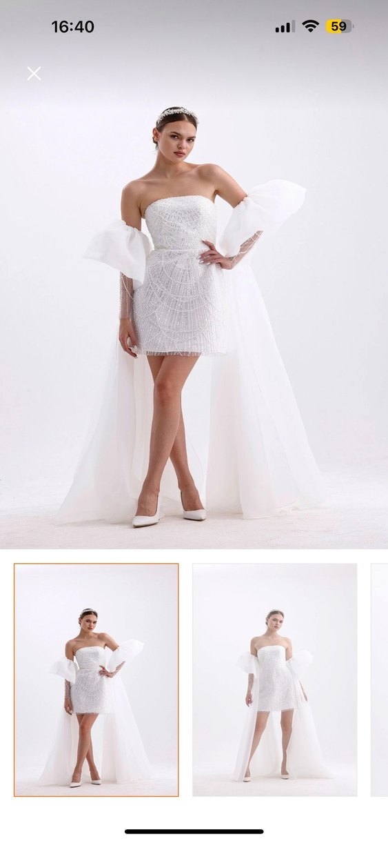 Straplez Mini Beyaz Düğün, after elbisesi - Görsel 2