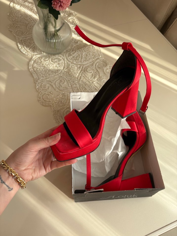 Kırmızı Platform Topuklu Ayakkabı - Görsel 3