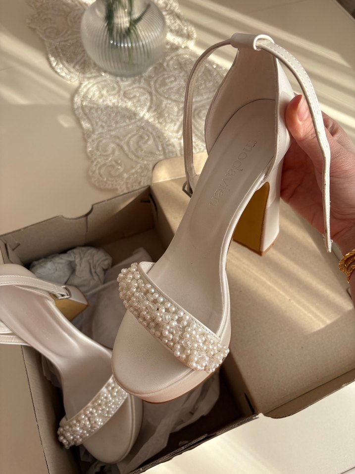 Modavien Kadın Beyaz 13 cm Platform Abiye Ayakkabı - Görsel 2