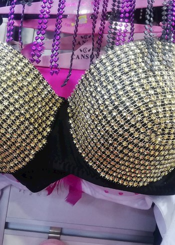 Altın Renkli Mini Parlak Sütyen dansçı sudyenı