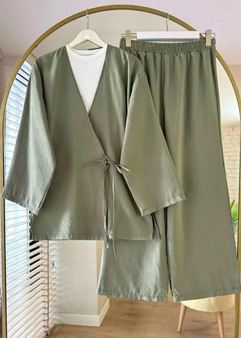 Keten Kumaş Mini Kimono Takım