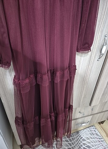 m Beden Bordo uzun tesettür elbise