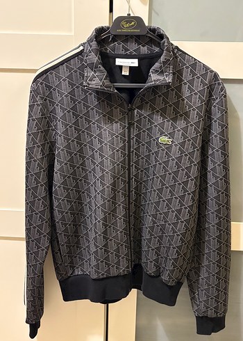 Lacoste Gri Siyah Monogramli Fermuarli Ceket