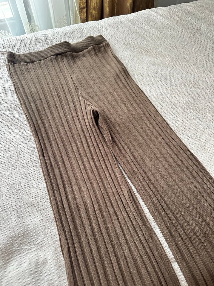 Kadın Pilili Bej Keten Kumaş Pantolon - Görsel 2