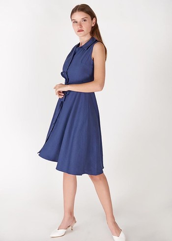 Midi Boy Kolsuz Yazlık Gömlek Elbise - Görsel 2