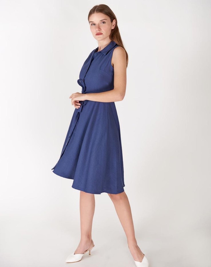 Midi Boy Kolsuz Yazlık Gömlek Elbise - Görsel 2