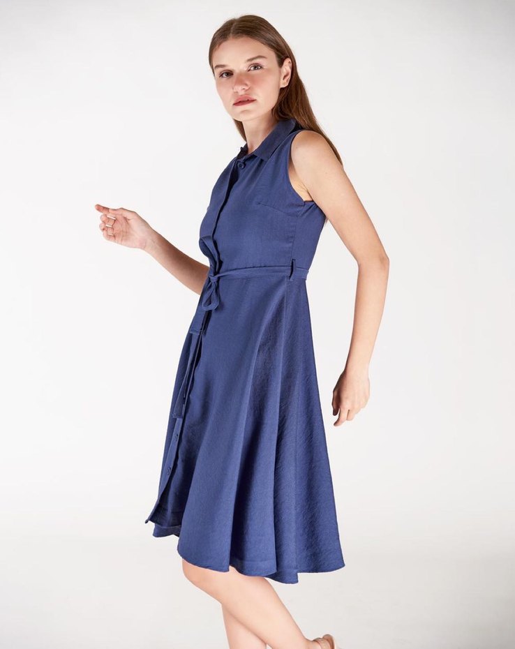 Midi Boy Kolsuz Yazlık Gömlek Elbise - Görsel 3