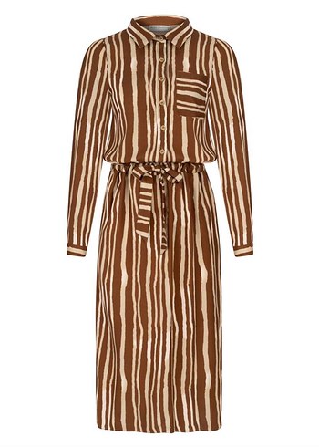 Mudo Kahverengi Çizgili Gömlek Elbise - Görsel 3