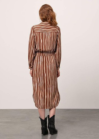 Mudo Kahverengi Çizgili Gömlek Elbise - Görsel 2