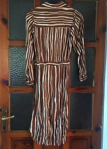 Mudo Kahverengi Çizgili Gömlek Elbise - Görsel 5