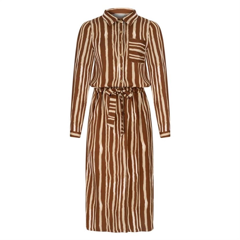Mudo Kahverengi Çizgili Gömlek Elbise - Görsel 3