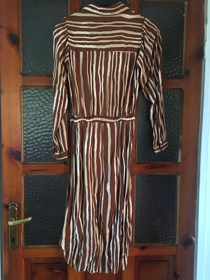 Mudo Kahverengi Çizgili Gömlek Elbise - Görsel 5