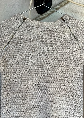 Bej Kadın Fermuar Detaylı Triko Kazak - Görsel 2