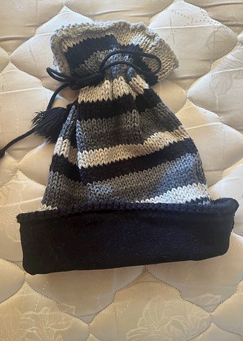 Gri Çizgili Örgü Yün Bere - Görsel 5