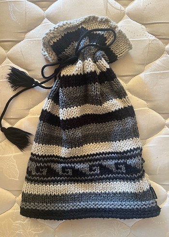 Gri Çizgili Örgü Yün Bere - Görsel 2