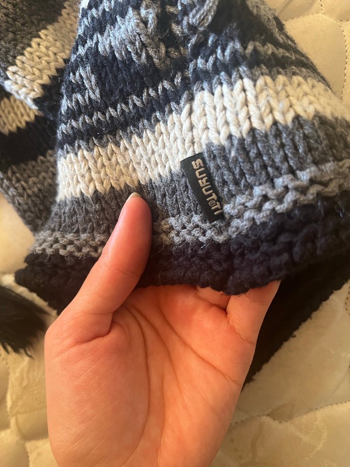 Gri Çizgili Örgü Yün Bere - Görsel 4