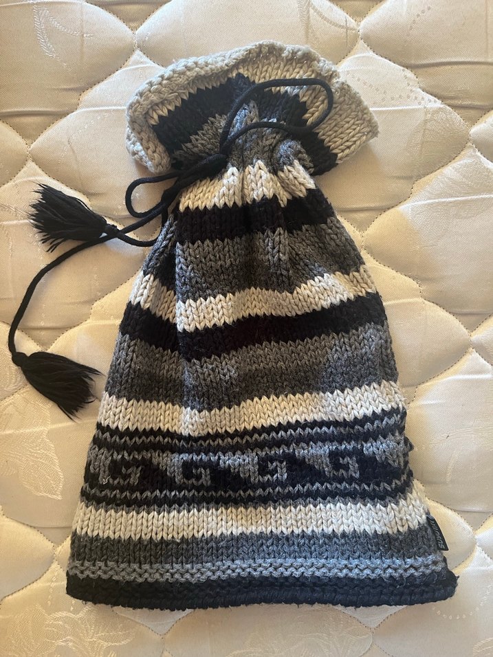 Gri Çizgili Örgü Yün Bere - Görsel 2