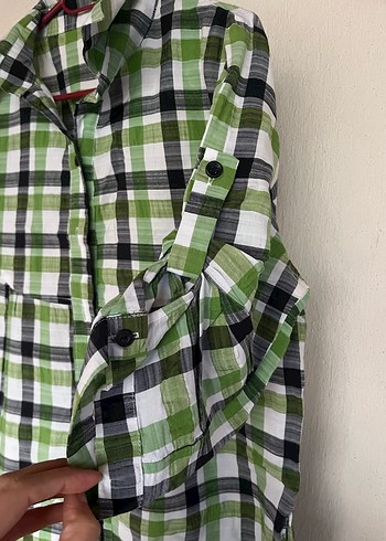 Düğmeli Yeşil Ekose Kadın Gömlek - Görsel 2