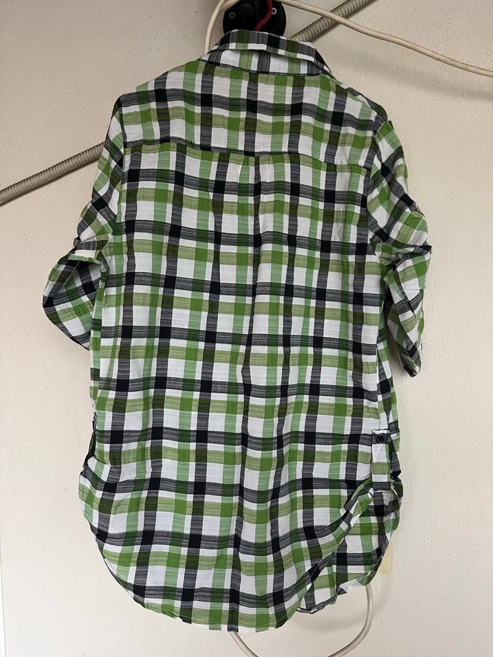 Düğmeli Yeşil Ekose Kadın Gömlek - Görsel 5