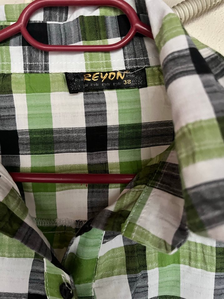 Düğmeli Yeşil Ekose Kadın Gömlek - Görsel 4