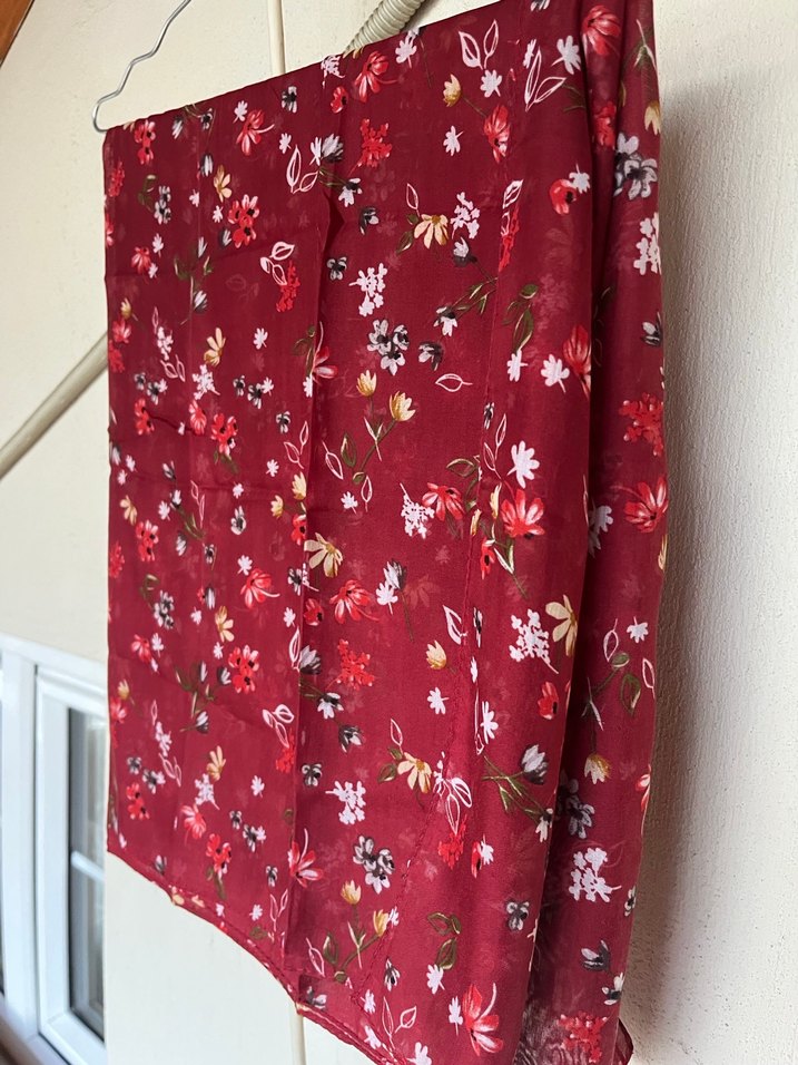 Kiremit Renk Çiçek Desenli Bohem Kadın Şal - Görsel 2