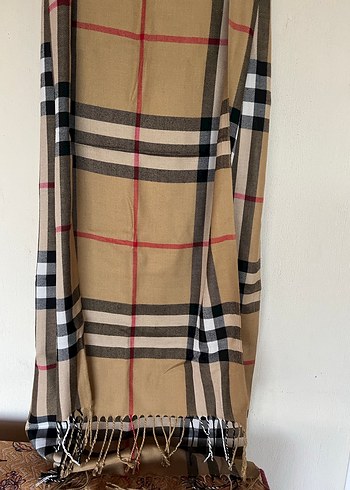 Kahverengi Desenli Püsküllü Şal - Görsel 2