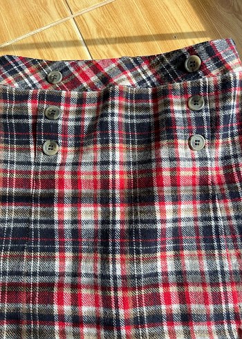 Düğmeli Kareli Mini Kaşe Etek - Görsel 4