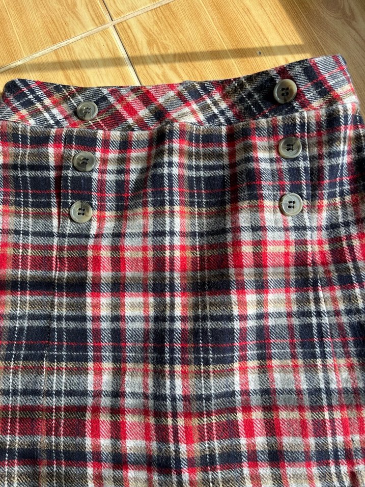 Düğmeli Kareli Mini Kaşe Etek - Görsel 4