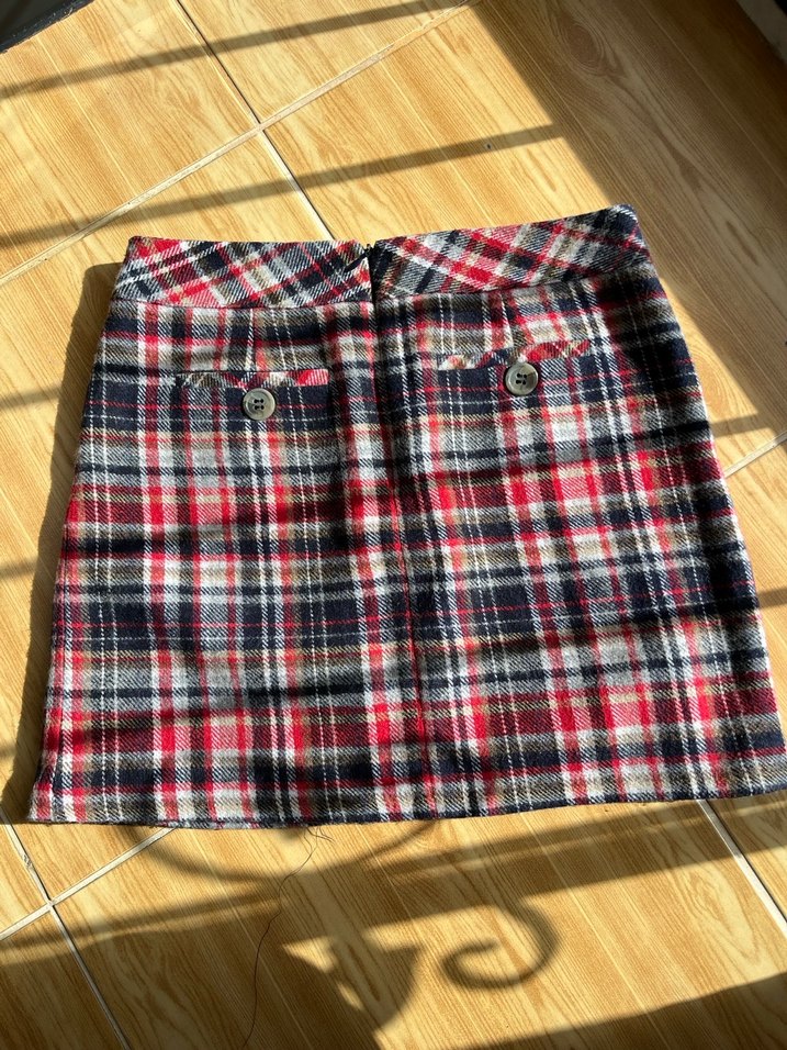 Düğmeli Kareli Mini Kaşe Etek - Görsel 2