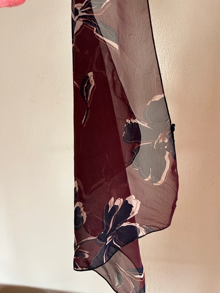 Bordo Çiçek Desenli Bohem Kadın Fular - Görsel 2