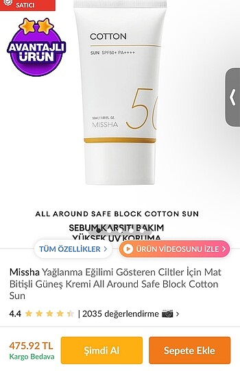 Beden Missha Güneş Kremi spf50