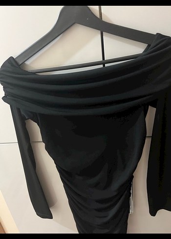 Uzun Siyah Drapeli Kadın Abiye Elbise - Görsel 2