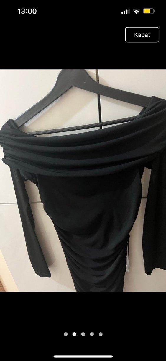 Uzun Siyah Drapeli Kadın Abiye Elbise - Görsel 2