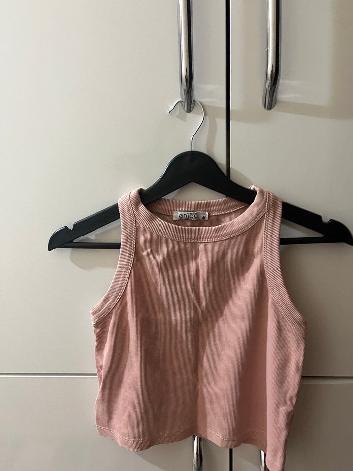 Pembe Keten Mini Yüksek Yakalı Atlet - Görsel 2