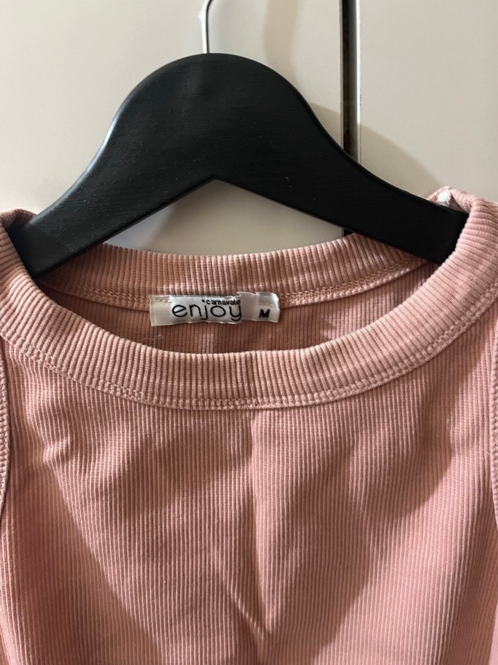 Pembe Keten Mini Yüksek Yakalı Atlet - Görsel 3