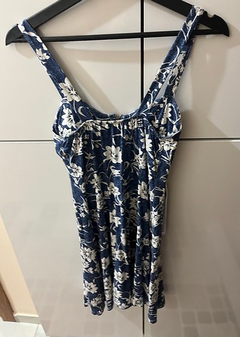 V Yaka Kolsuz Lacivert Çiçekli Midi Elbise - Görsel 4