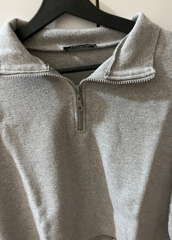 Gri Yarım Fermuarlı Yüksek Yakalı Sweatshirt - Görsel 2