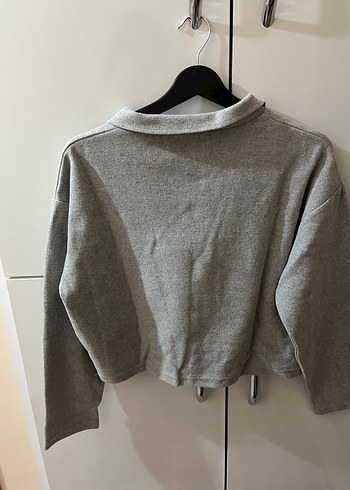 Gri Yarım Fermuarlı Yüksek Yakalı Sweatshirt - Görsel 4