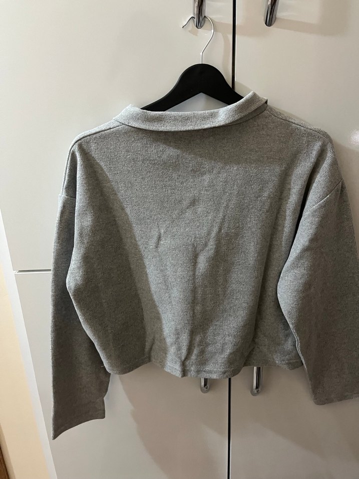 Gri Yarım Fermuarlı Yüksek Yakalı Sweatshirt - Görsel 4