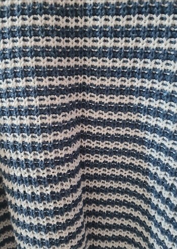 Gri Çizgili Uzun Kollu Örgü Kadın Kazak - Görsel 2