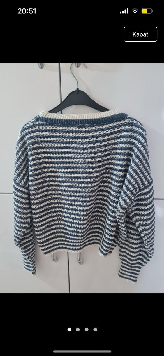 Gri Çizgili Uzun Kollu Örgü Kadın Kazak - Görsel 3